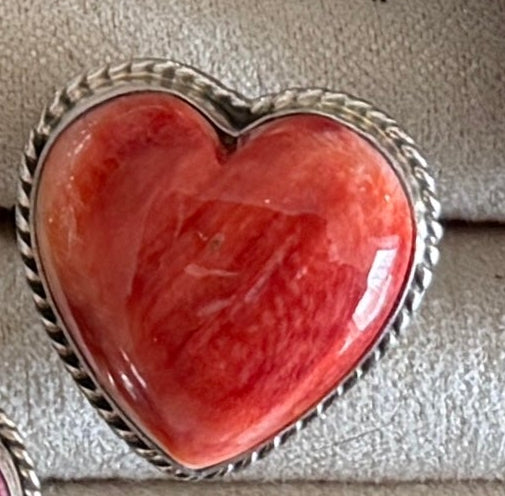XL Red Spiny Oyster Adjustable Large Heart Ring by Paulene Nelson- Adjustable