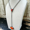 XL Red & Orange Spiny Lariat NecklaceHandmade by Sheila Bencini Sterling Silver
