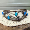 Vintage Blue Fire Opal Sterling Silver Foliate Cuff- Native Made