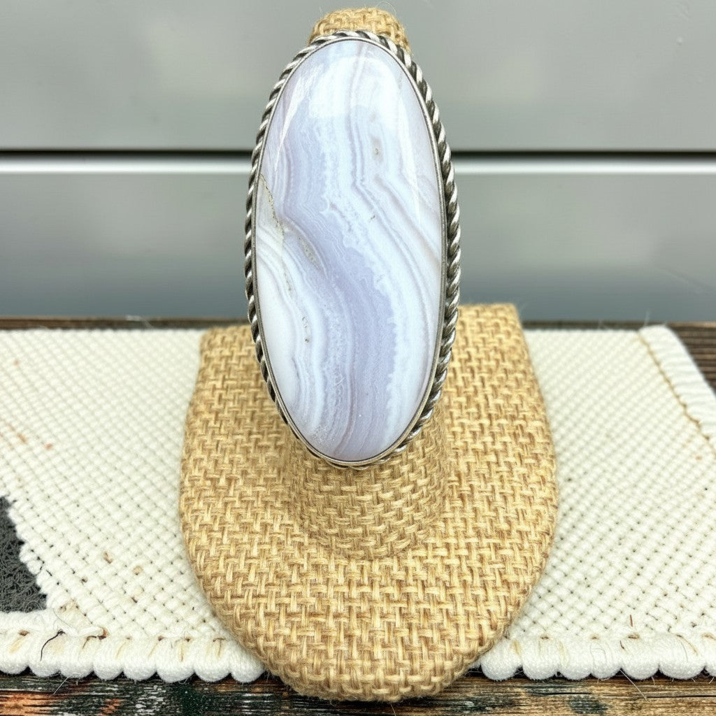 Blue Lace Agate Sterling Silver Statement Ring-NA 6.5