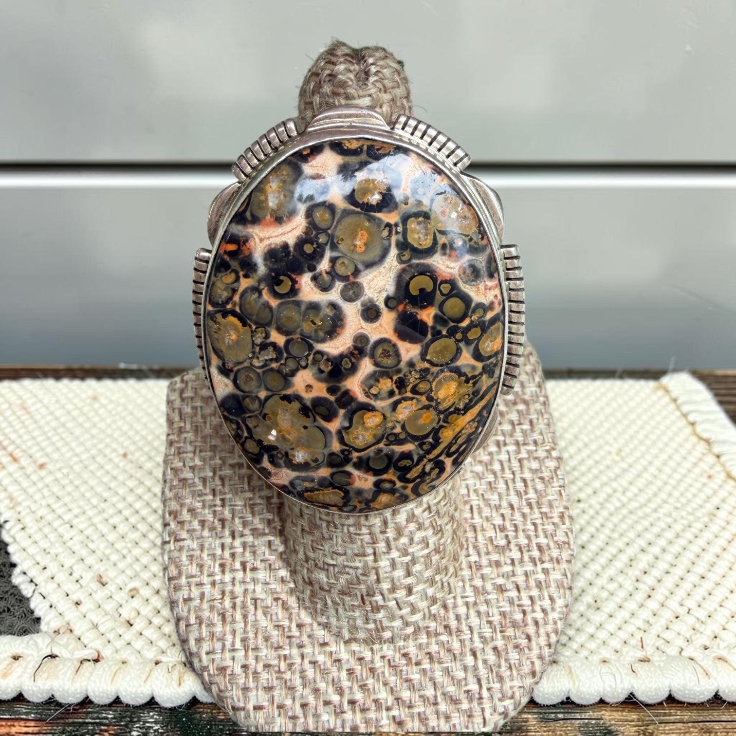 Navajo-Made Sterling Silver Leopard Skin Agate Statement Ring-6