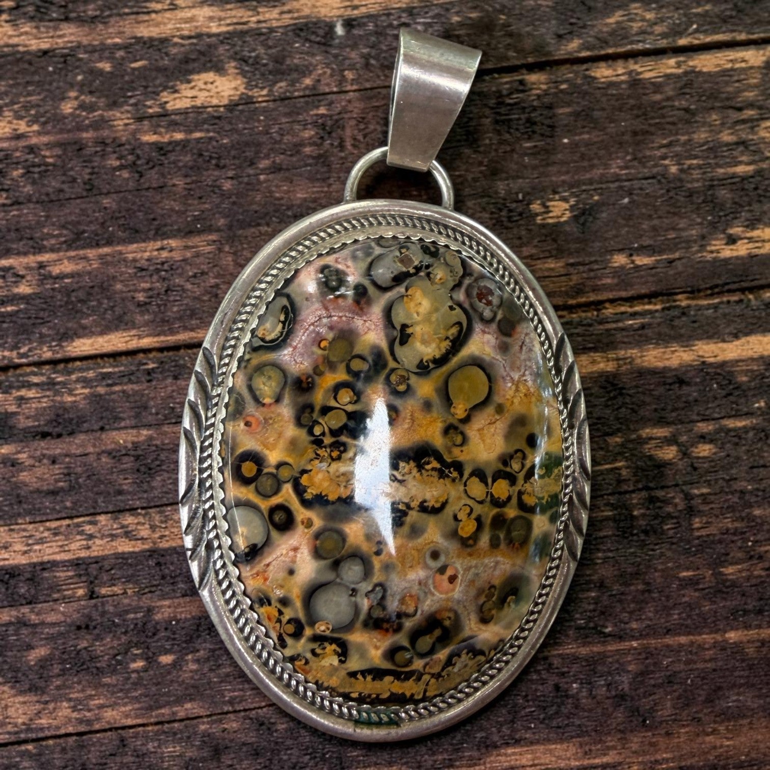 Leopard Skin Agate Sterling Silver Statement Pendant-Native Made