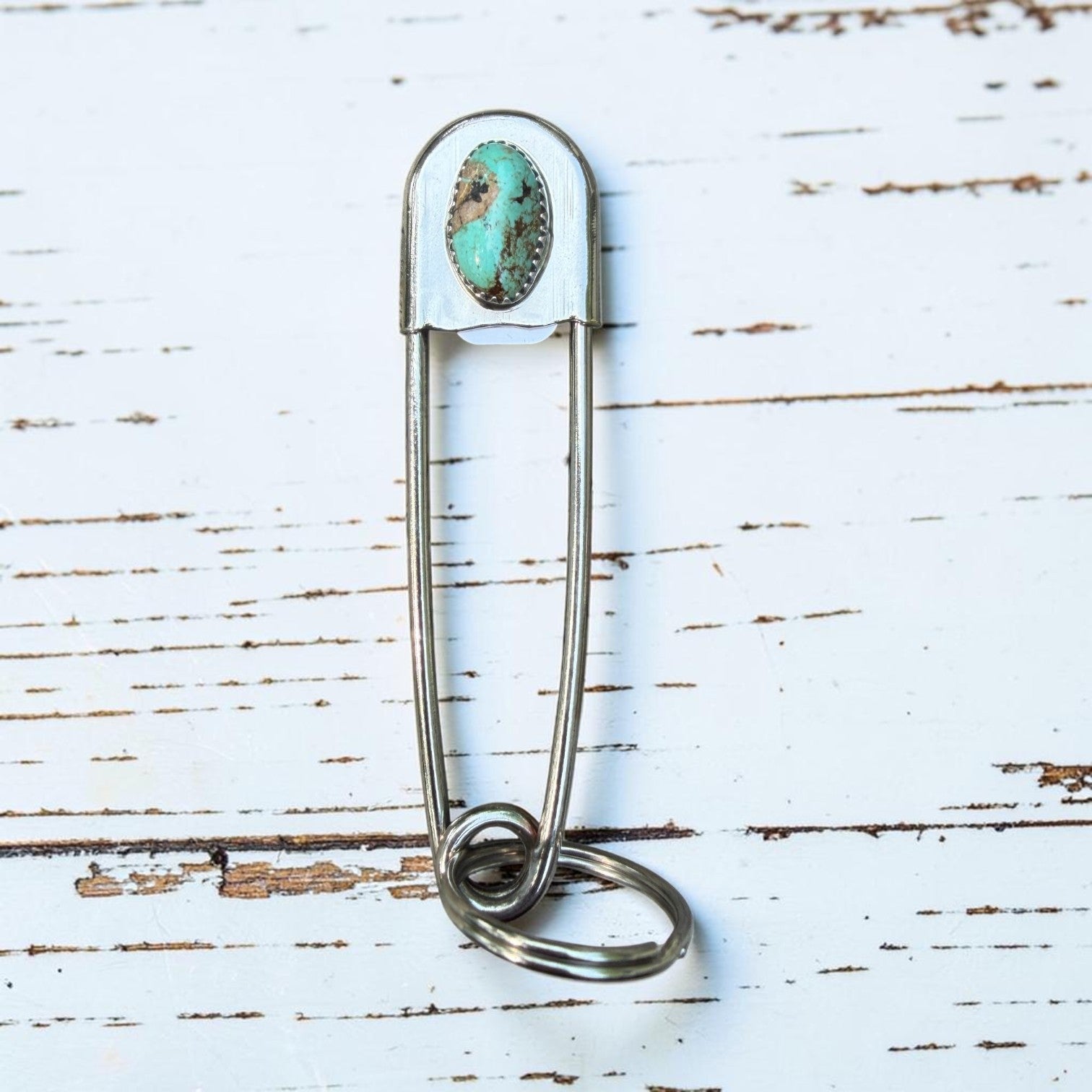 Navajo Handmade Kingman Turquoise Pin/Keychain - Dorothy Yazzie
