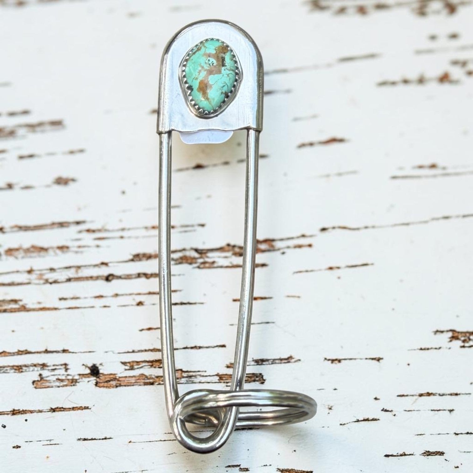 Navajo Handmade Kingman Turquoise Pin/Keychain - Dorothy Yazzie