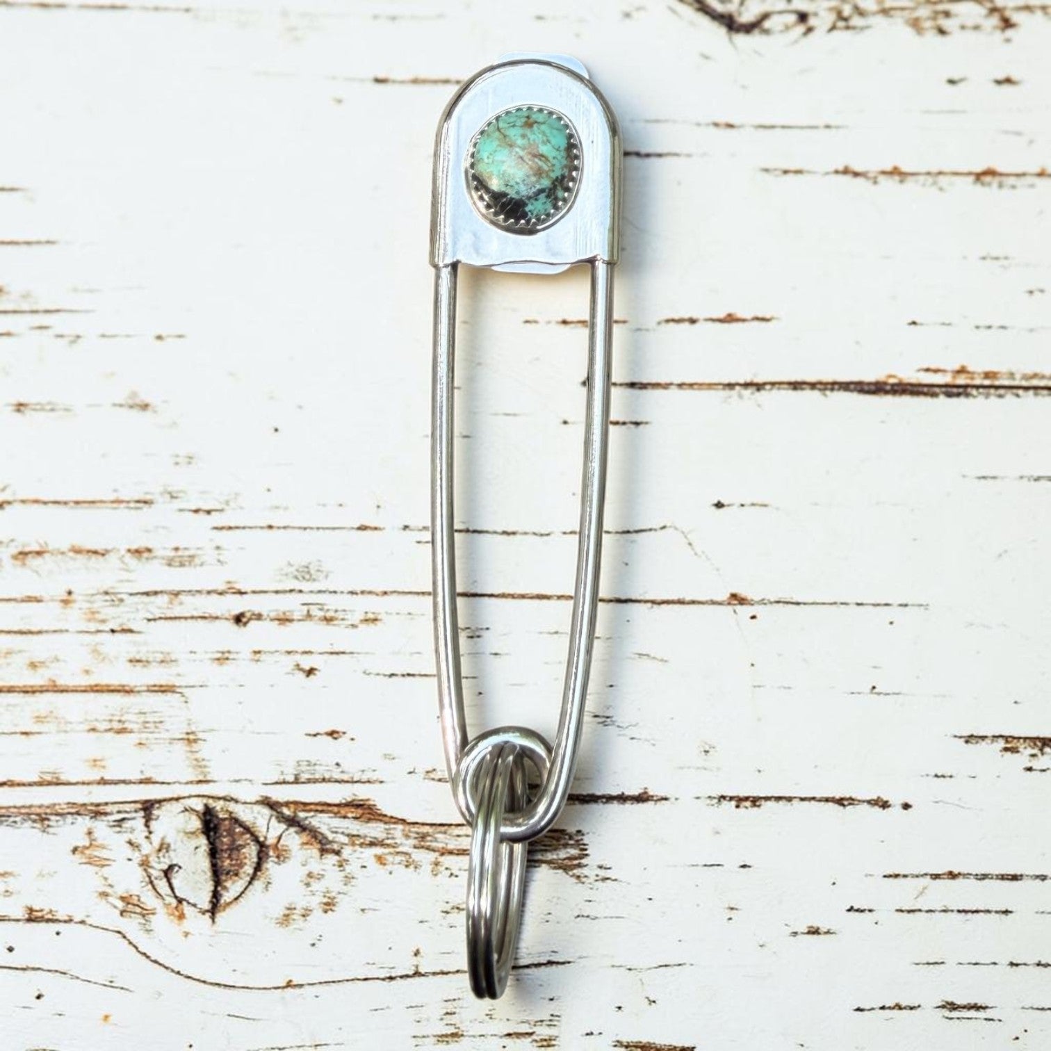 Navajo Handmade Kingman Turquoise Pin/Keychain - Dorothy Yazzie