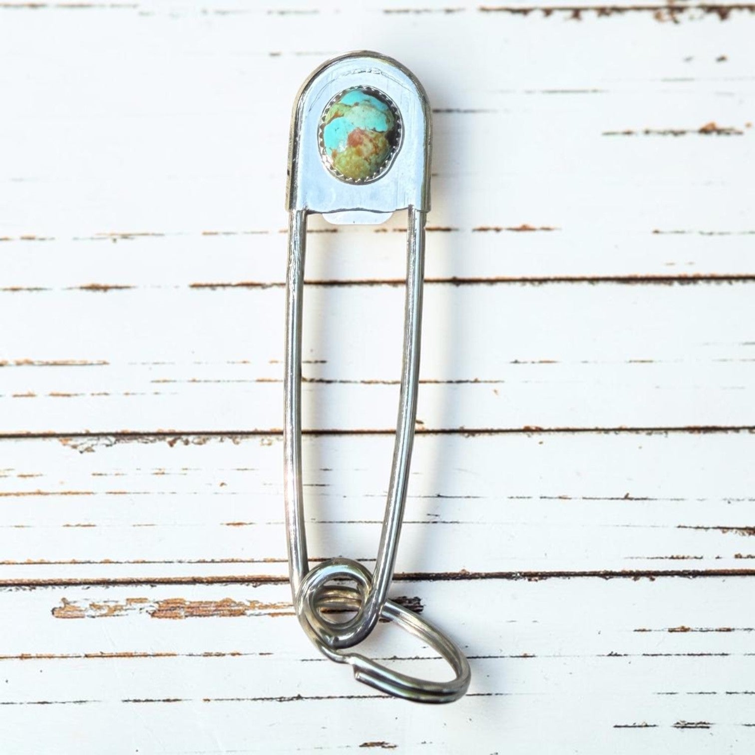 Navajo Handmade Kingman Turquoise Pin/Keychain - Dorothy Yazzie