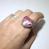 The Valentine's Day Collection-Sterling Silver Mohave Stone Adjustable Heart Ring — by Reeva Goodluck (Navajo)