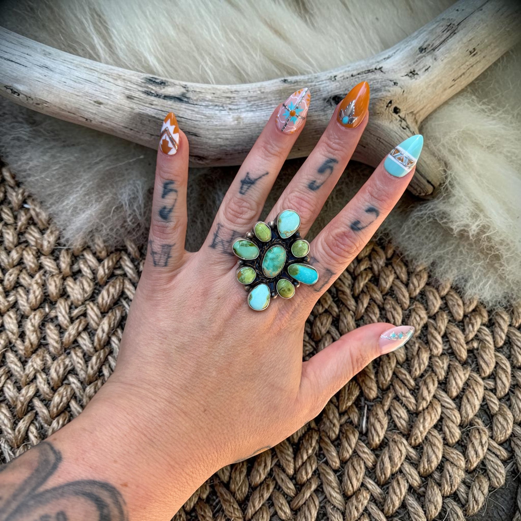 Sonoran & Whitewater Turquoise Cluster Ring – Wilson Dawes-Adjustable