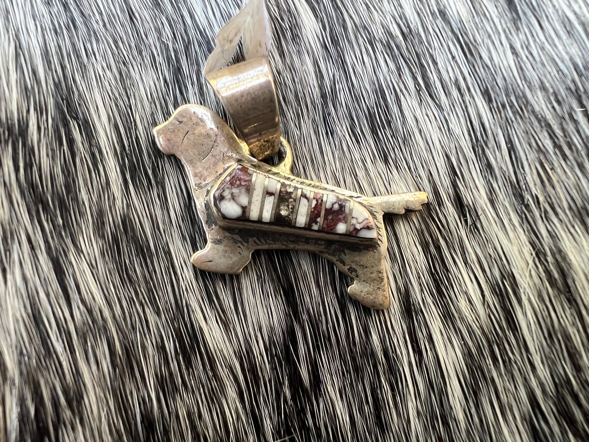 Navajo Handmade Inlay Dog Pendant