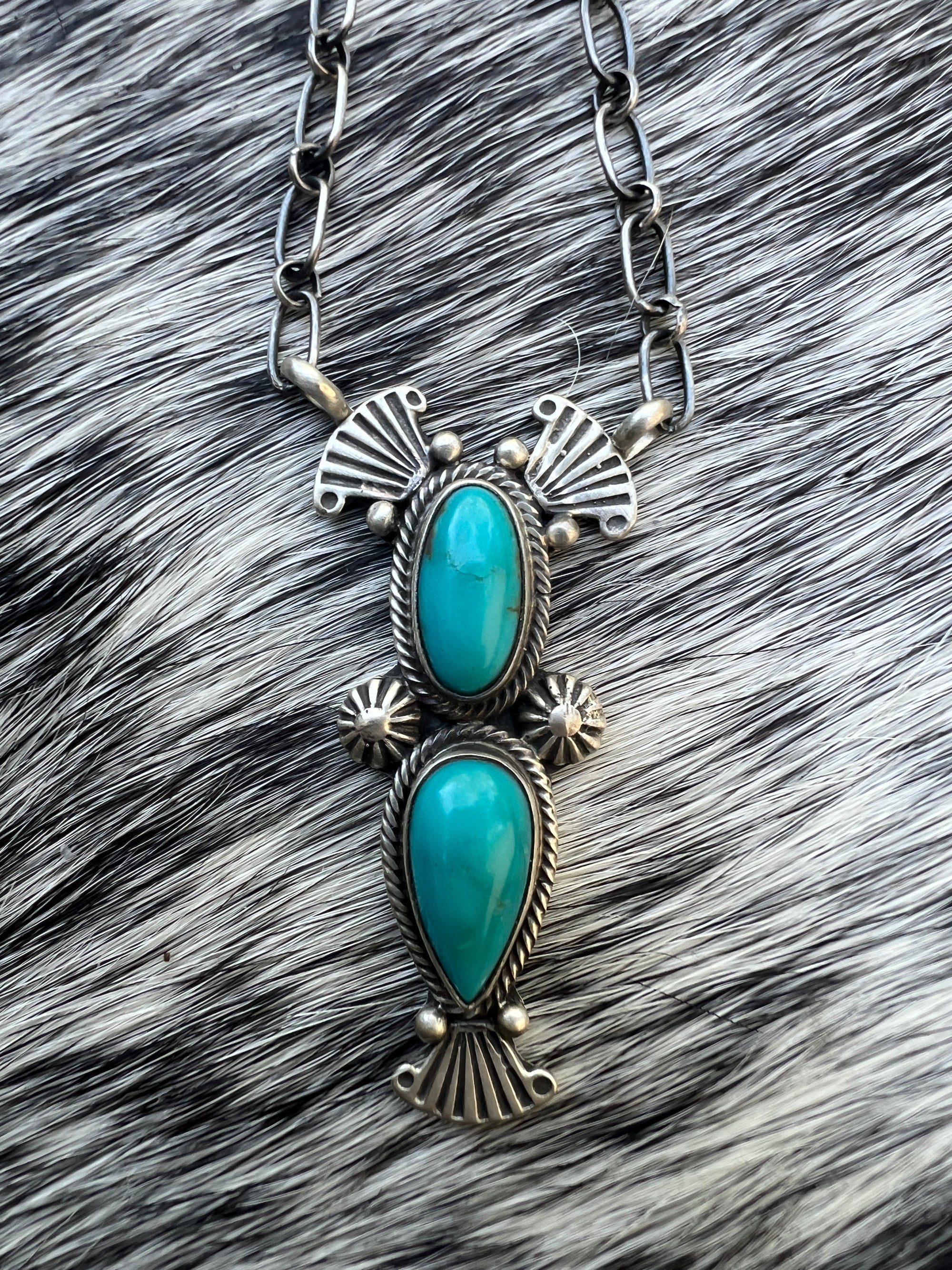 Double Kingman Turquoise Necklaces — Sterling Silver- Navajo Betone