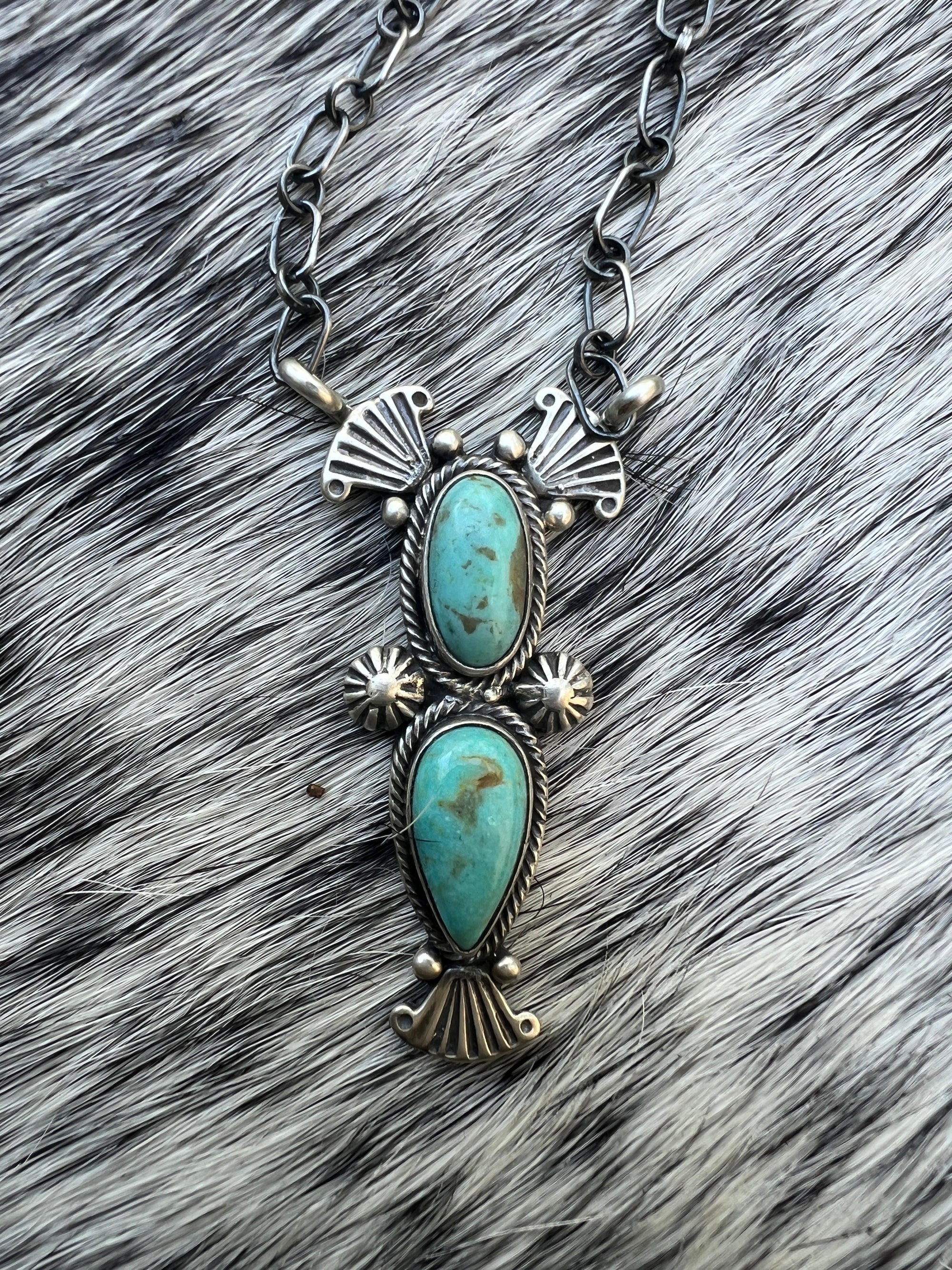 Double Kingman Turquoise Necklaces — Sterling Silver- Navajo Betone