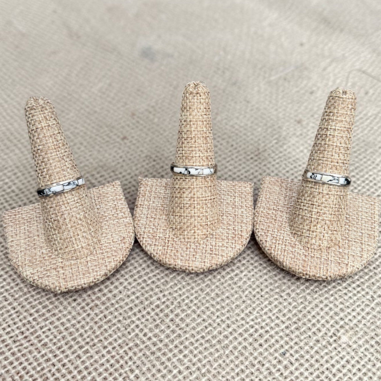 Natural White Buffalo Inlay Stacker Rings – Running Bear (Size 7.75)