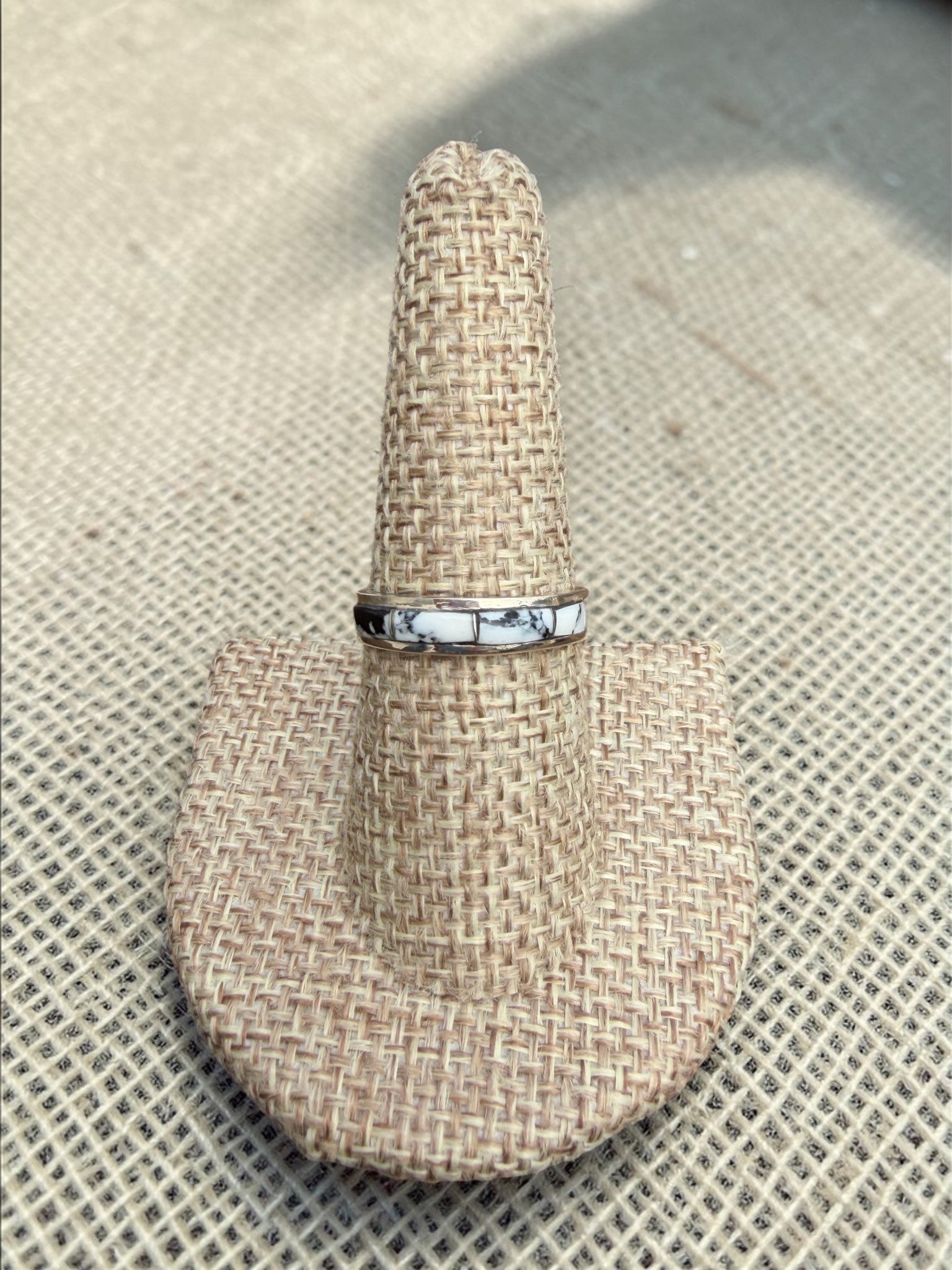 Natural White Buffalo Inlay Stacker Rings – Running Bear (Size 7.75)