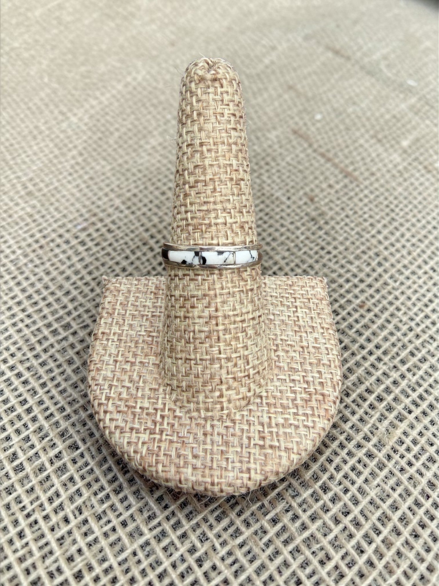 Natural White Buffalo Inlay Stacker Rings – Running Bear (Size 7.75)