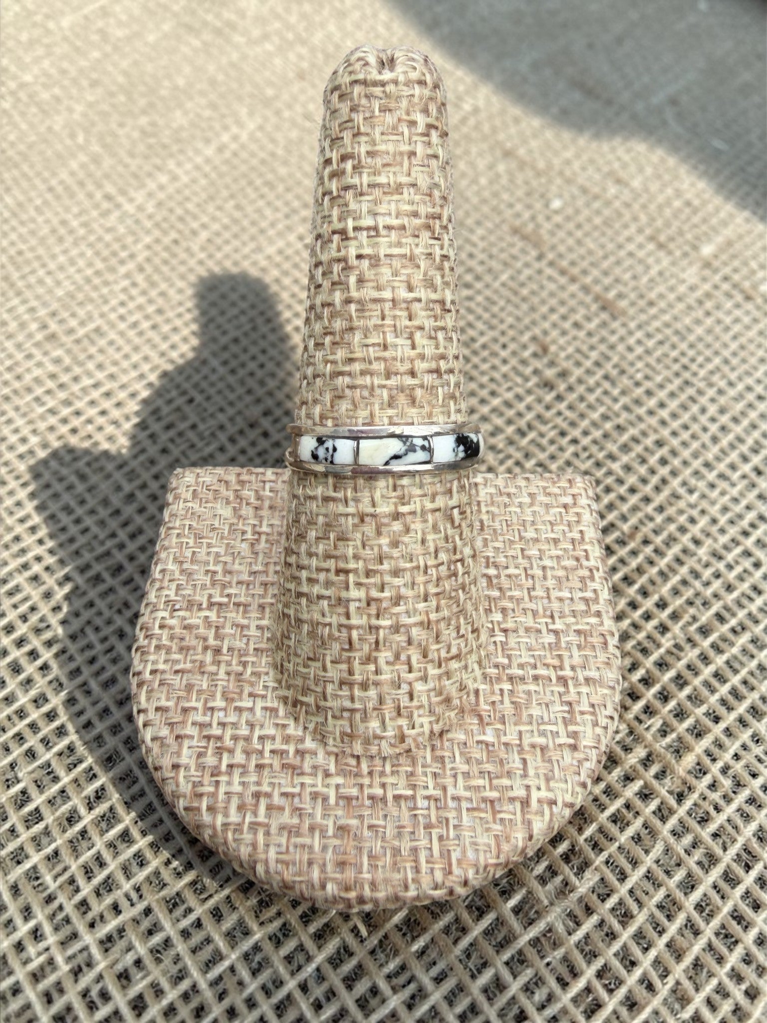 Natural White Buffalo Inlay Stacker Rings – Running Bear (Size 7.75)