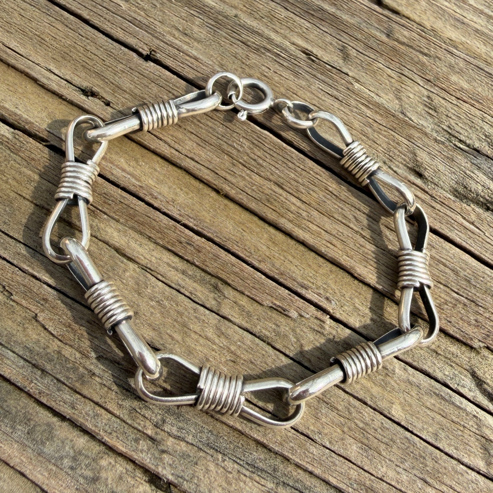 Native Handmade Chain, Sterling Silver Heavyweight Twist Bracelet- 6.5”