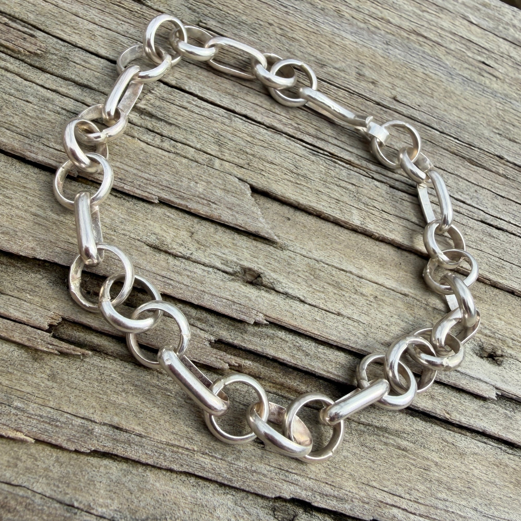 Native Handmade Chain, Sterling Silver Bracelet or Anklet-adj. to 8.5”- Sally Shurley