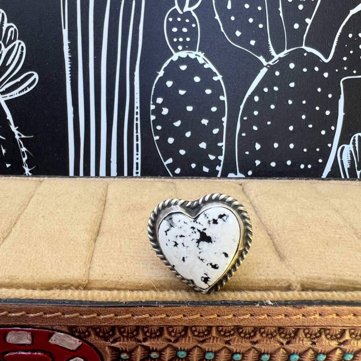 RARE, Gallery Quality Johnny Dixon White Buffalo Adjustable Ring — Sterling Silver