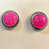 XL Hot Pink Fire Opal Studs — Native Made Sterling (1/2")