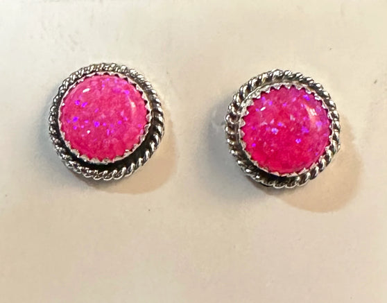 XL Hot Pink Fire Opal Studs — Native Made Sterling (1/2")