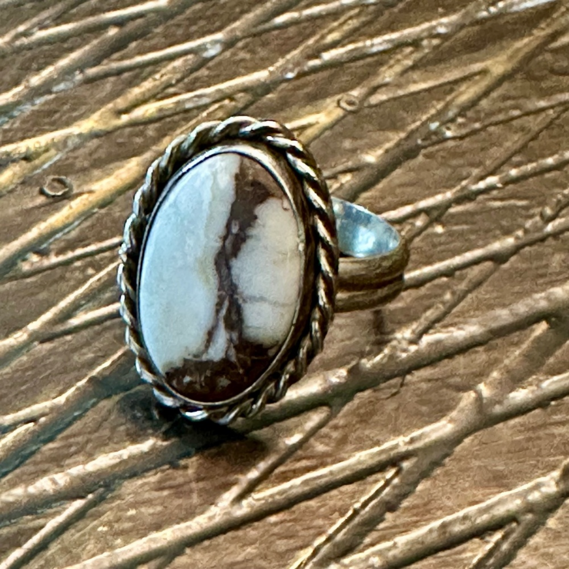 Rare- Vintage White Buffalo Ring- 10.5 by Navajo artists Raquel & Leonard Hurley
