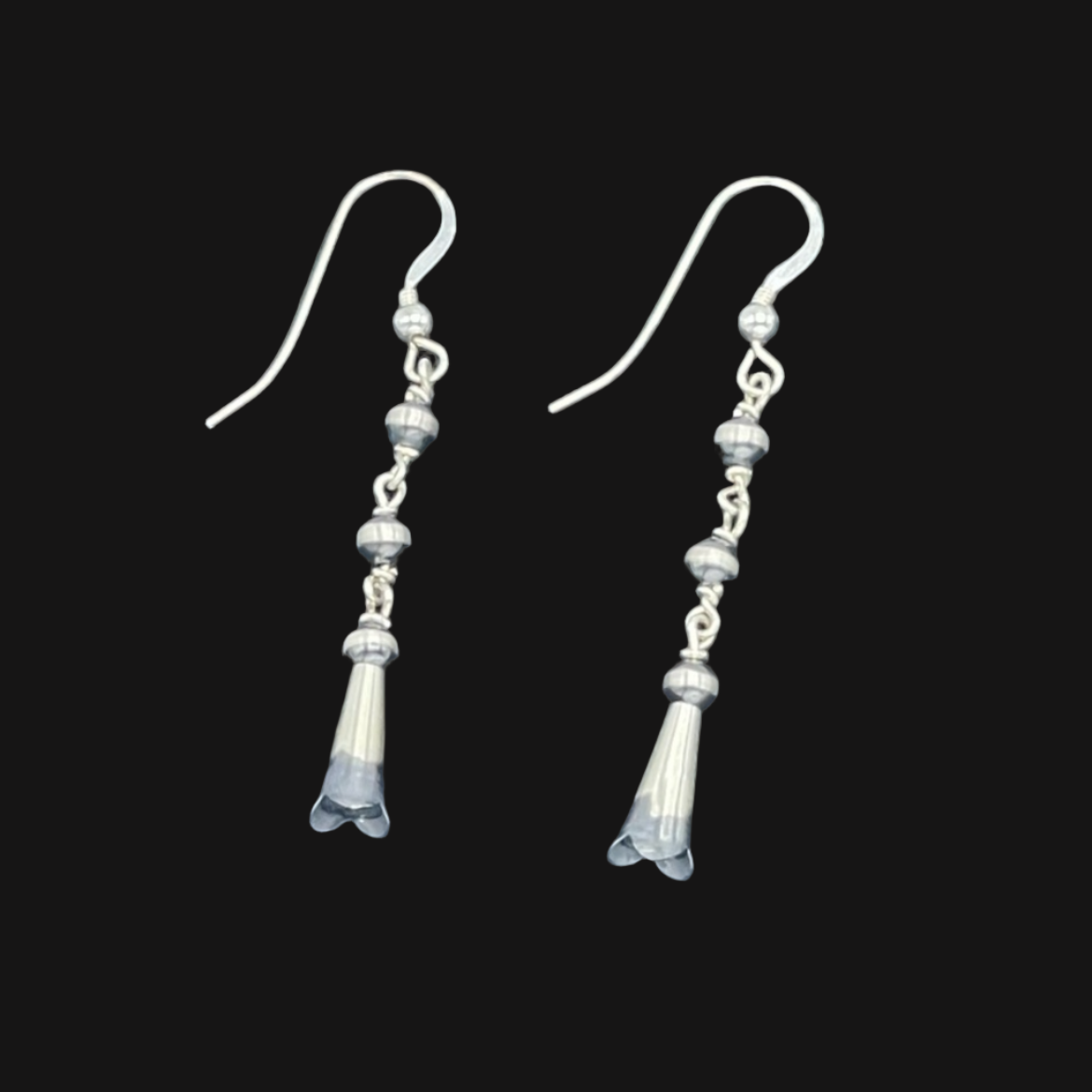 Delicate Navajo Pearl Squash Blossom Earrings — 2.75"