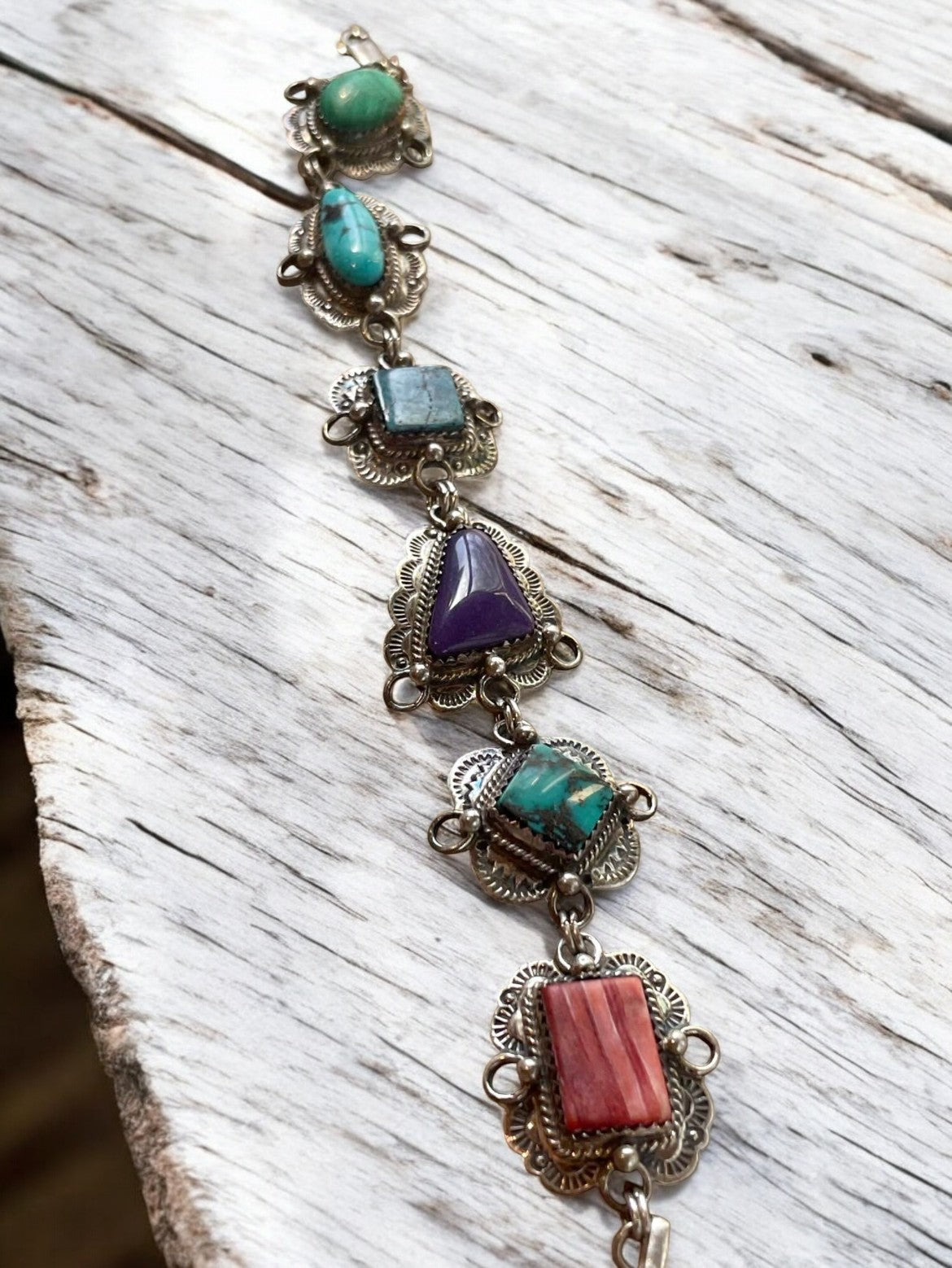 Vintage Navajo Multi-Stone Bracelet — Sterling Silver