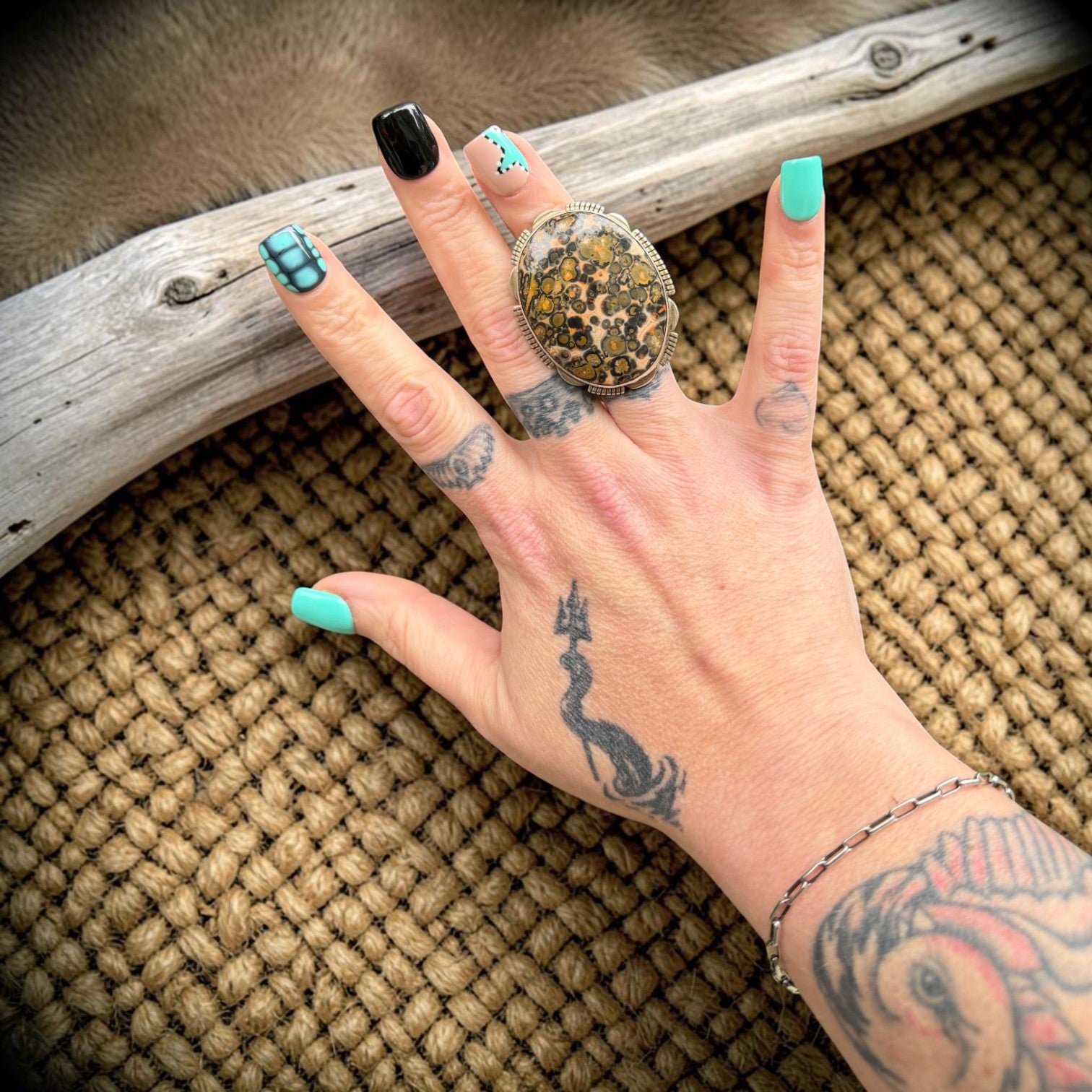 Navajo-Made Sterling Silver Leopard Skin Agate Statement Ring-6