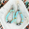 3.25" Turquoise Teardrop Earrings w/ 4-8mm Sterling Pearls