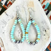 3.25" Turquoise Teardrop Earrings w/ 4-8mm Sterling Pearls