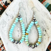 3.25" Turquoise Teardrop Earrings w/ 4-8mm Sterling Pearls