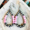 3" Pink Conch Earrings w/ 4-8mm Pearls & 6-7mm Saucers  Weight 6.20 Grams Each