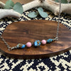 18" Golden Hills & Pink Conch Bar Necklace w/ 3mm Pearls & 3mm Saucers
