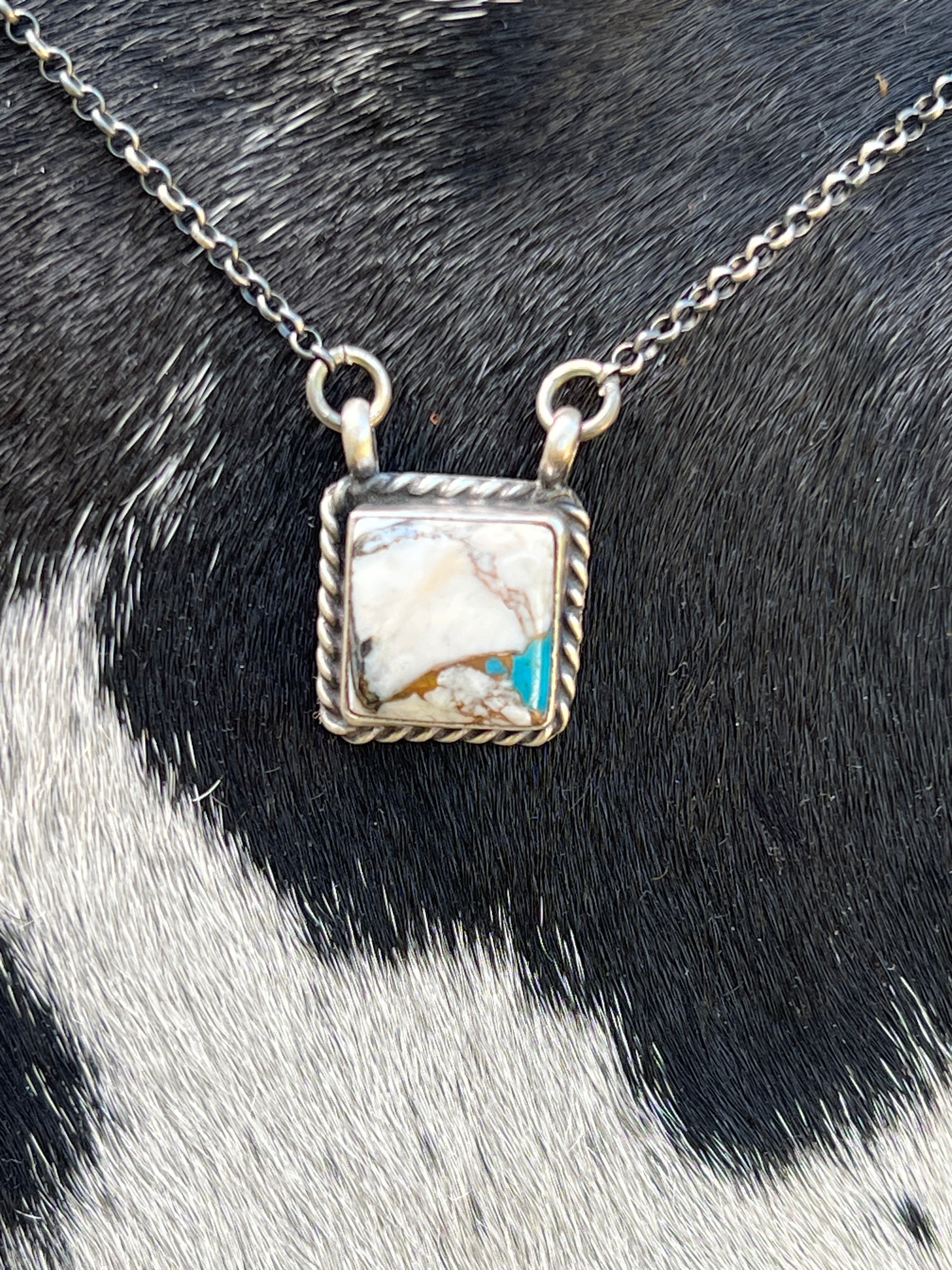 White Buffalo Turquoise Square Necklace — Johnny Dixon (Navajo)