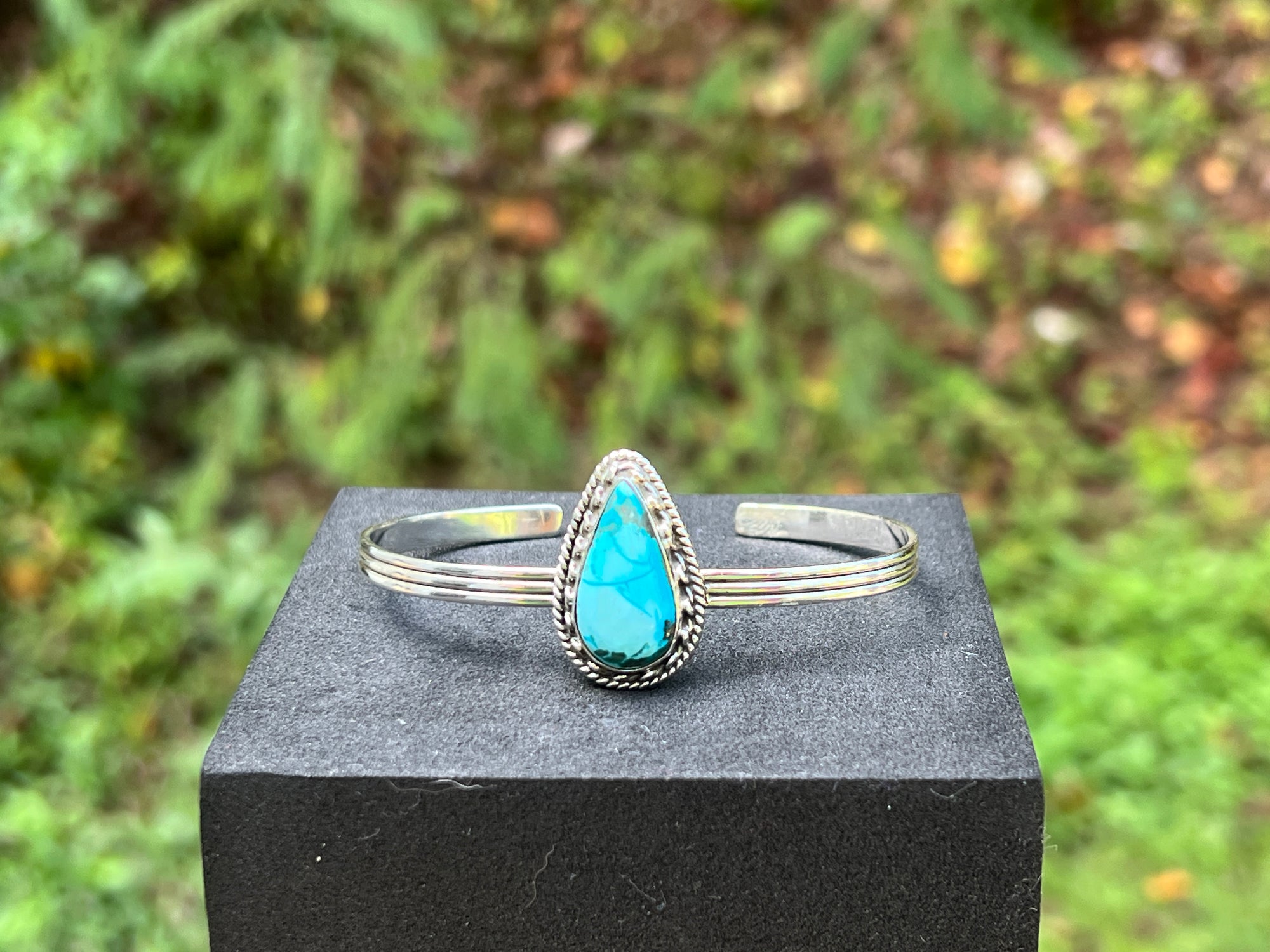 Peacock Dahlia Flexible Cuff — Sterling Silver