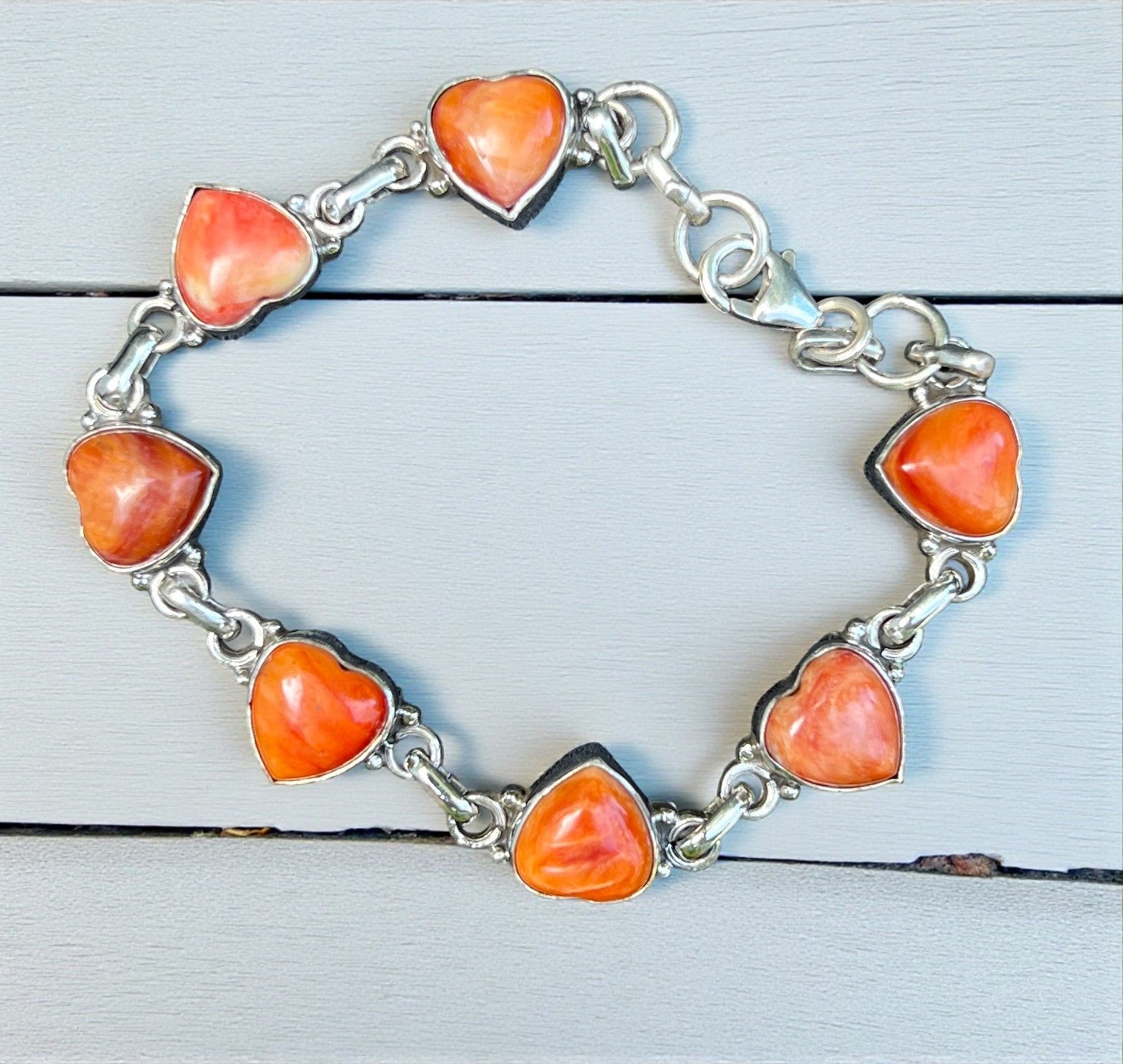 Spiny Oyster Heart Bracelet — Sterling Silver, 8"
