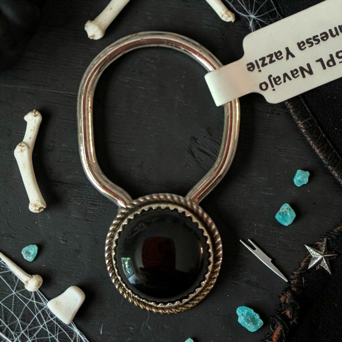 Vanessa Yazzie Onyx Sterling Silver Keychain