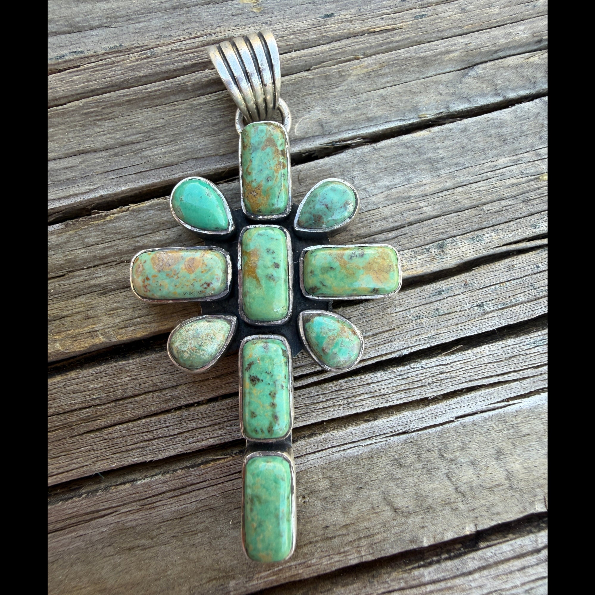 Dan Dodson Green Kingman Cross Cluster Pendant Sterling Silver | Signed