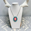 Orange Spiny & Kingman Turquoise Cluster Necklace