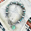 7" Hubi Turquoise & Sterling Pearl T-Clasp Bracelet