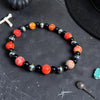 6" Black Onyx & Orange Sea Sediment Jasper Stretch Bracelet