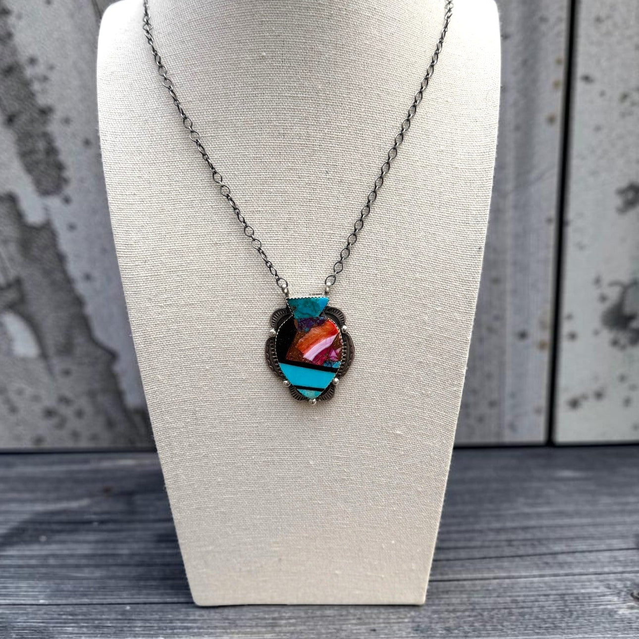 Tia Long XL Inlay Spade Pendant Necklace