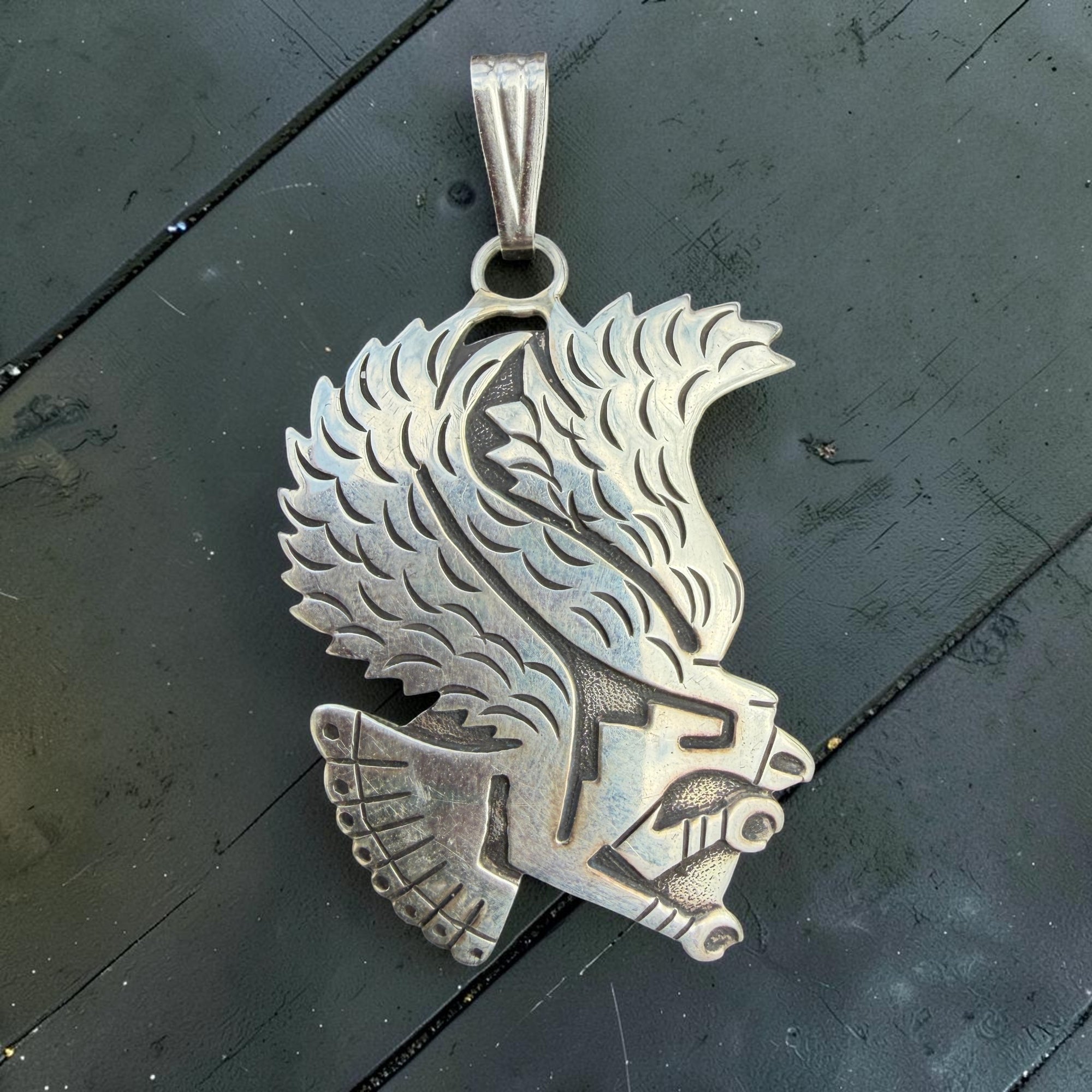 Striking Eagle Stamped Sterling Pendant- James Greyhawk