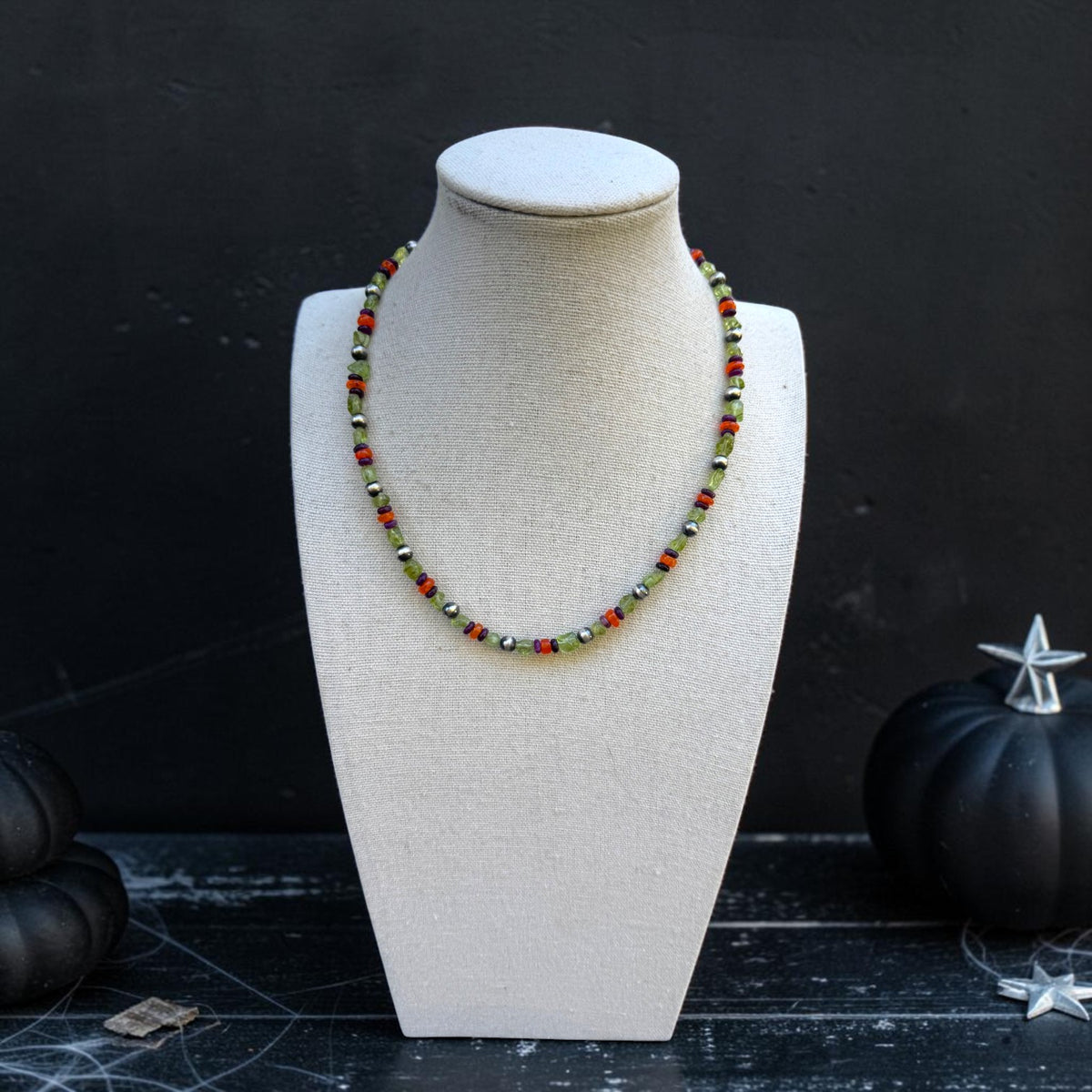 Ethiopian Fire Opal, Peridot & Lepidolite Necklace — 16"