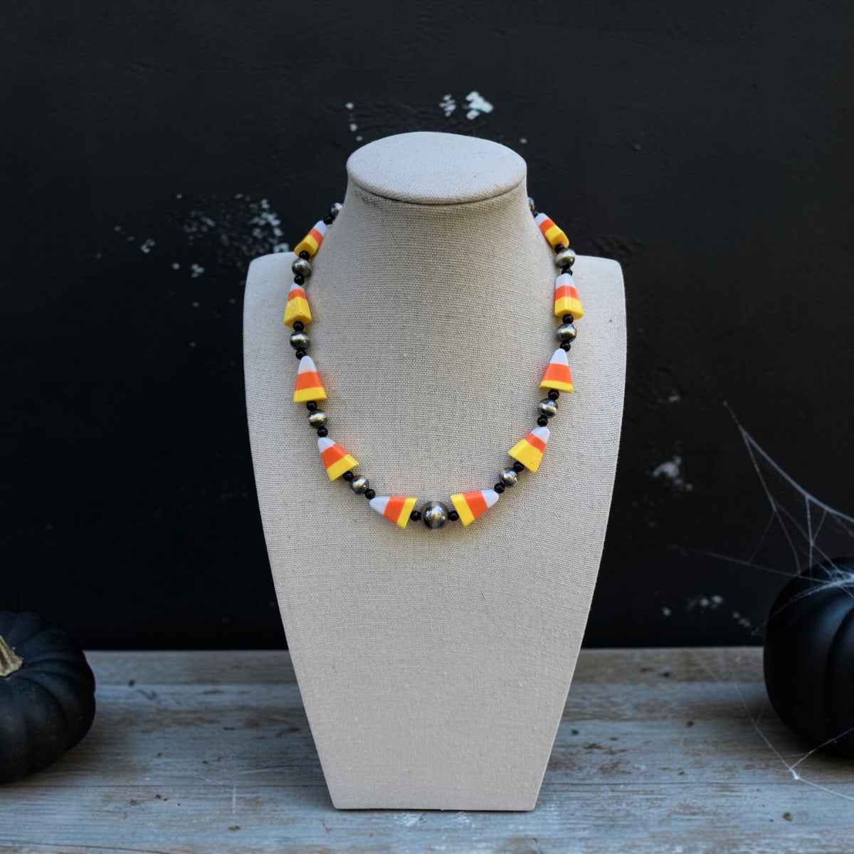Black Onyx & Candy Corn Necklace — 16"