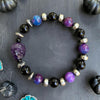 Black Onyx & Purple Galaxy Skull Stretch Bracelet — 6"