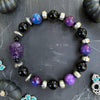 Black Onyx & Purple Galaxy Skull Stretch Bracelet — 6"