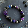 Black Onyx & Purple Galaxy Skull Stretch Bracelet — 6"