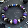 Black Onyx & Purple Galaxy Skull Stretch Bracelet — 6"