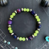 Purple Galaxy & Neon Green Jade Stretch Bracelet — 6.75"